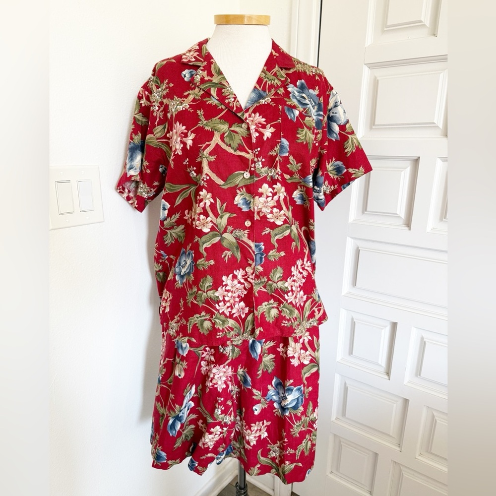 Vintage Bushwacker USA Hawaiian Floral Shirt & Shorts Set Safari Adventure Sz 10